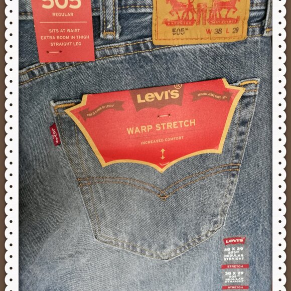 Levi’s® Men's 505™ 38 x 29 Regular Straight Fit Jeans Blue Wash NEW with Tag - Picture 4 of 12